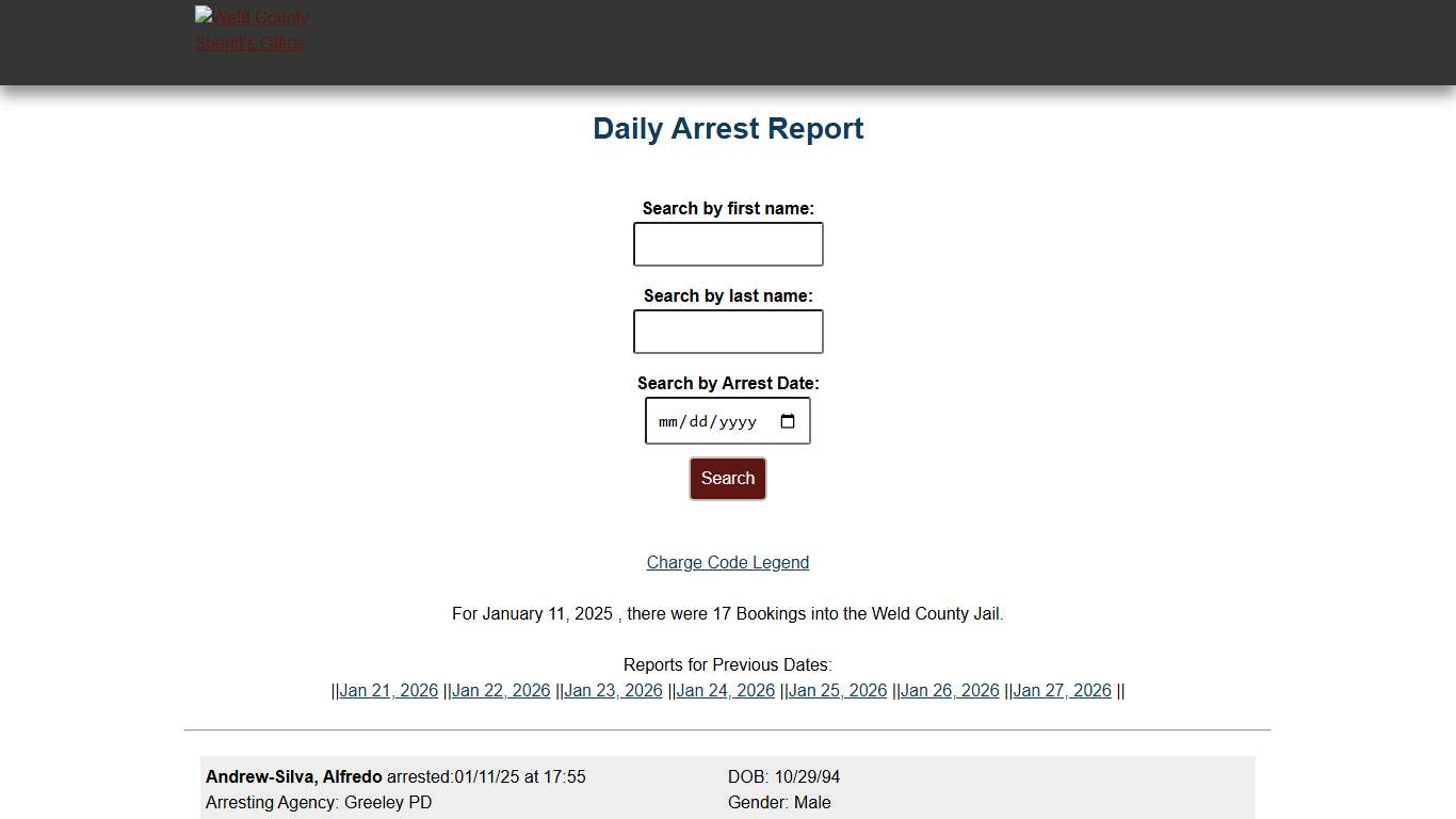 Weld County: Sheriffs Office Arrested Report