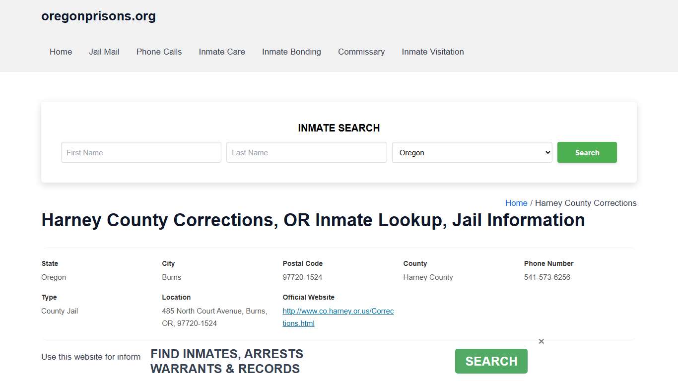 Harney County Corrections, OR - Offender Locator, Contacts, Inmate Info